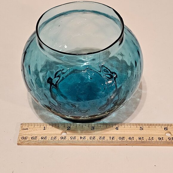 Vtg Light Blue Italian Empoli Glass Jar Bowl, Mid Century Bon Bon Candy Dish 4" - Picture 10 of 10